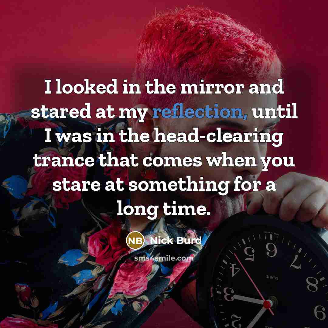 “I looked in the mirror and stared at my reflection,…” quote by Nick Burd