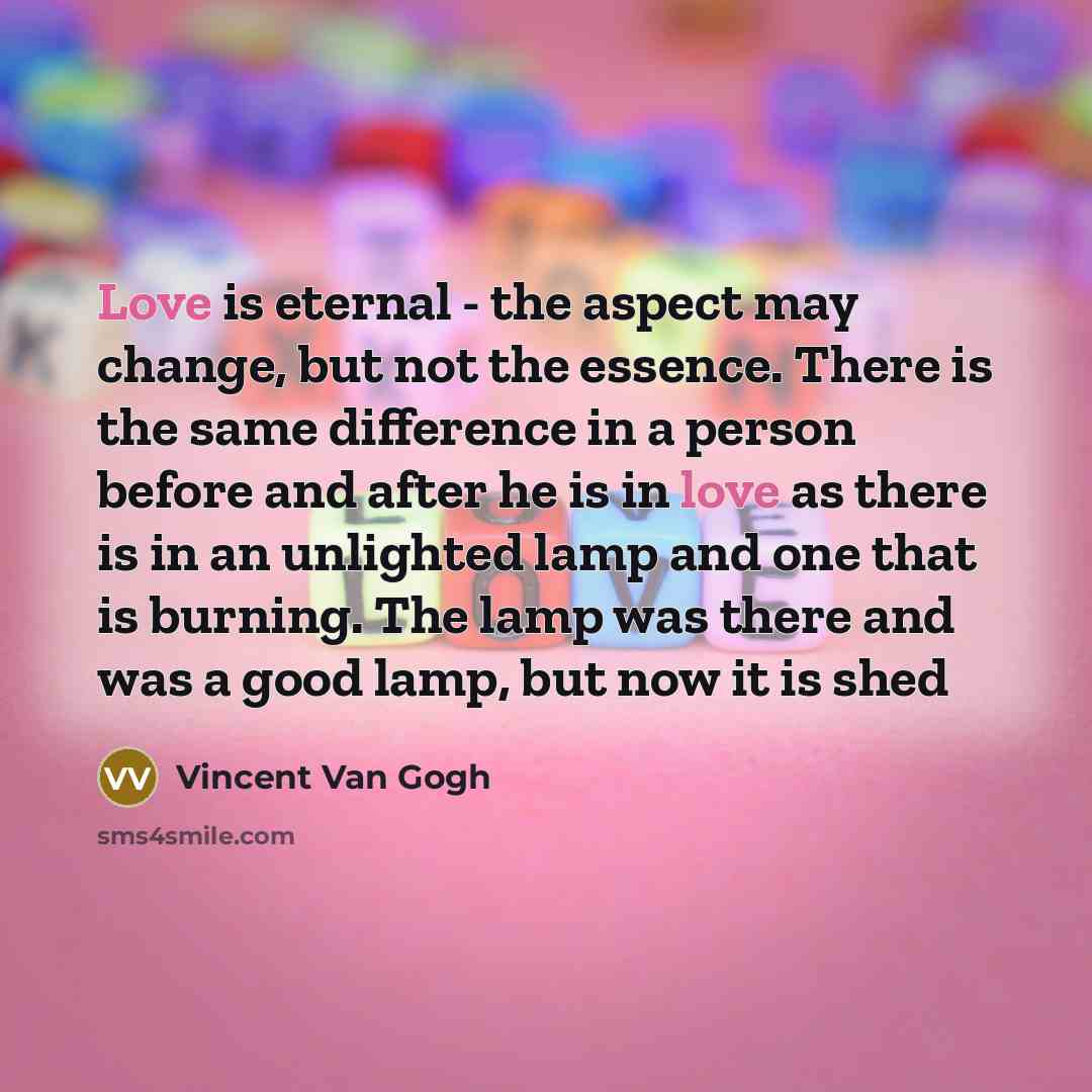 “Love is eternal - the aspect may change, but not…” quote by Vincent Van Gogh