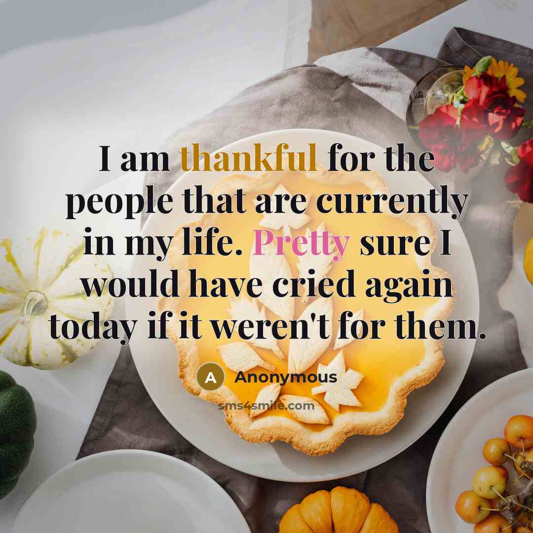 “I am thankful for the people that are currently in…” quote by Anonymous