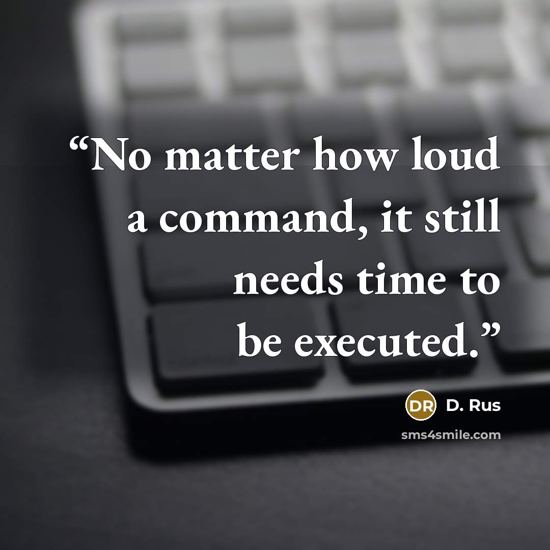 “No matter how loud a command, it still needs time to be executed.” quote by D. Rus