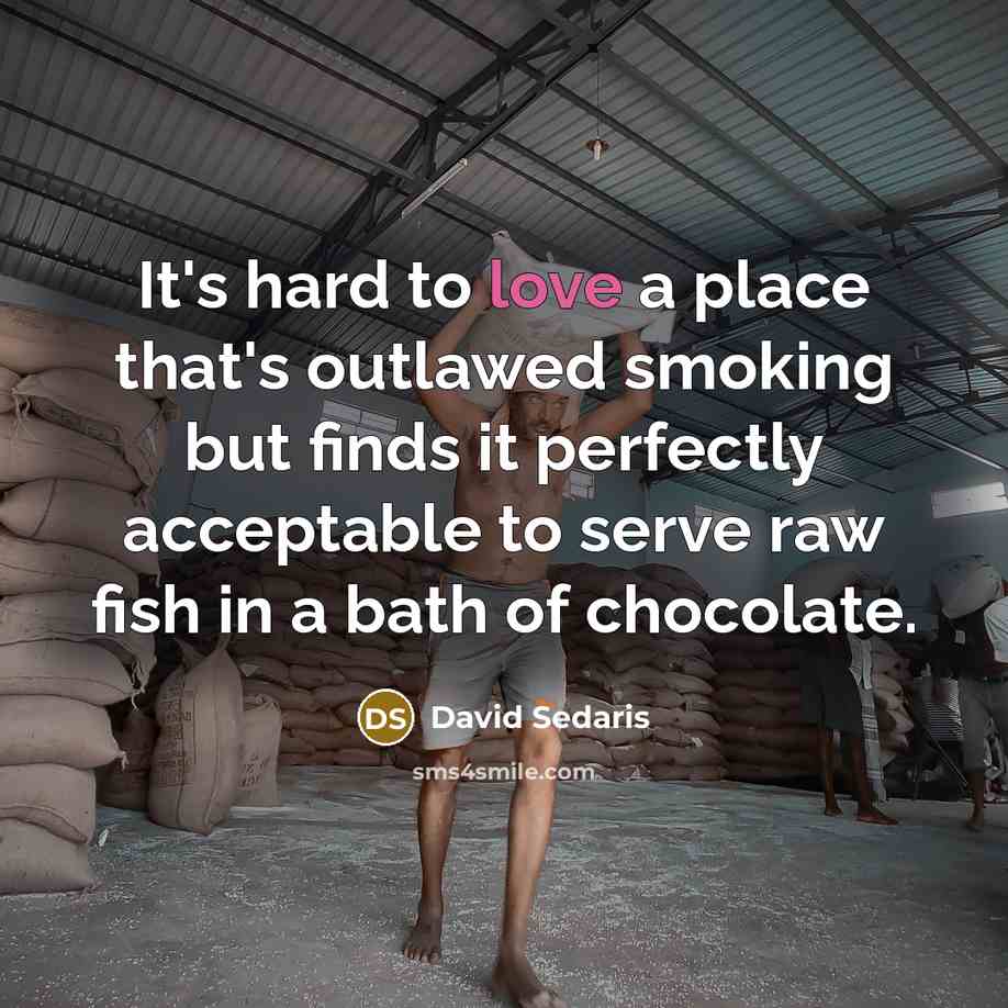 “It's hard to love a place that's outlawed smoking but…” quote by David Sedaris