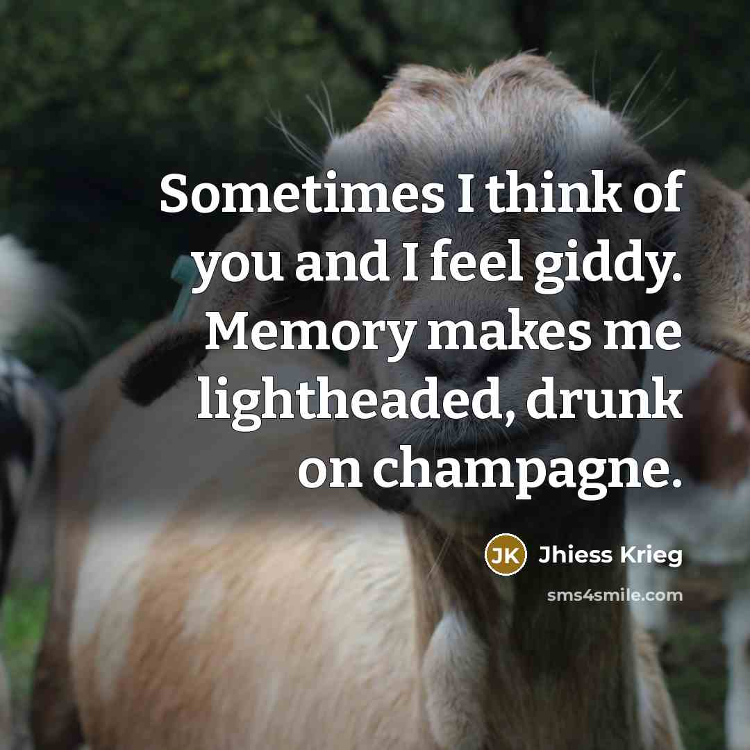 “Sometimes I think of you and I feel giddy. Memory…” quote by Jhiess Krieg