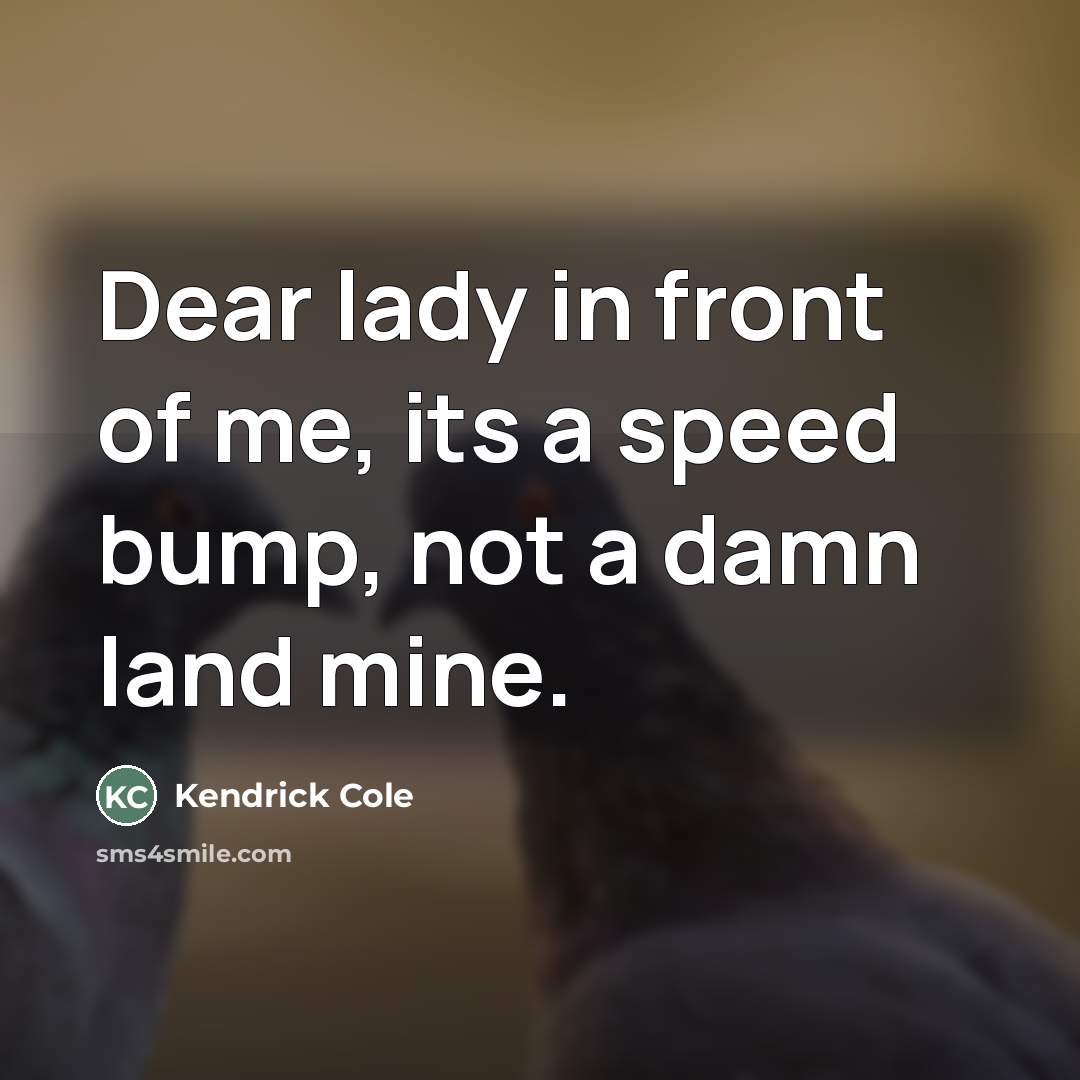 “Dear lady in front of me, its a speed bump,…” quote by Kendrick Cole