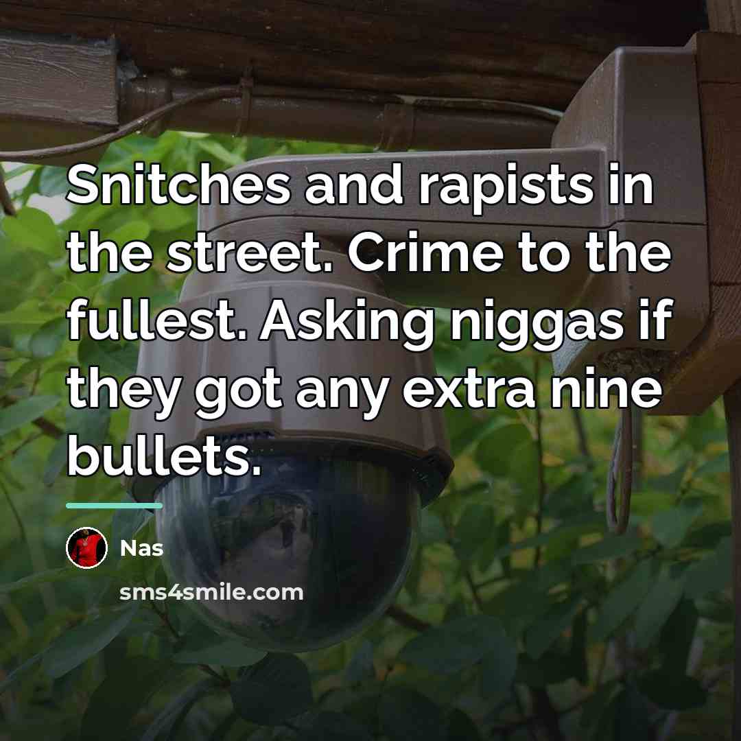 “Snitches and rapists in the street. Crime to the fullest.…” quote by Nas