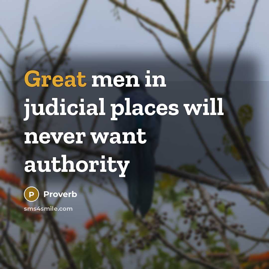 “Great men in judicial places will never want authority…” quote by Proverb