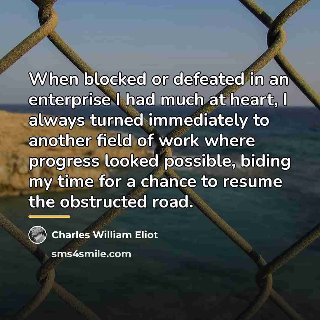 “When blocked or defeated in an enterprise I had much…” quote by Charles William Eliot