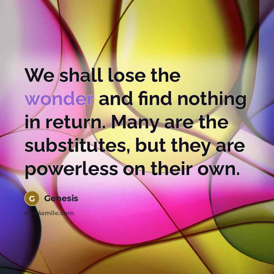“We shall lose the wonder and find nothing in return.…” quote by Genesis