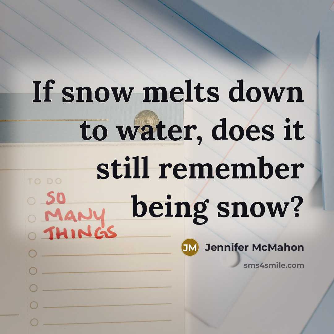 “If snow melts down to water, does it still remember…” quote by Jennifer McMahon