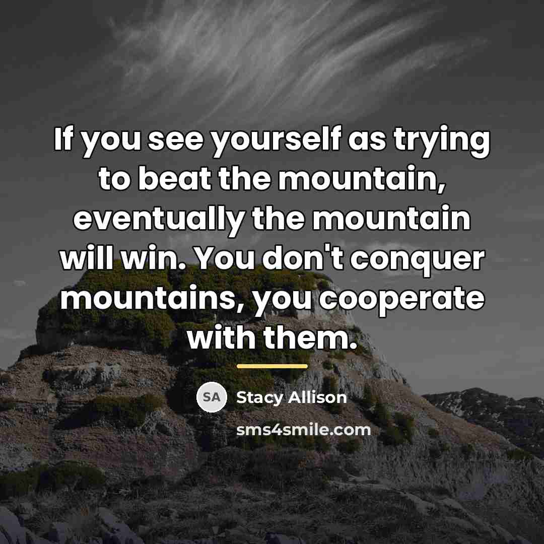 “If you see yourself as trying to beat the mountain,…” quote by Stacy Allison