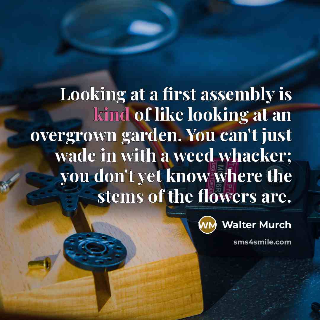 “Looking at a first assembly is kind of like looking…” quote by Walter Murch