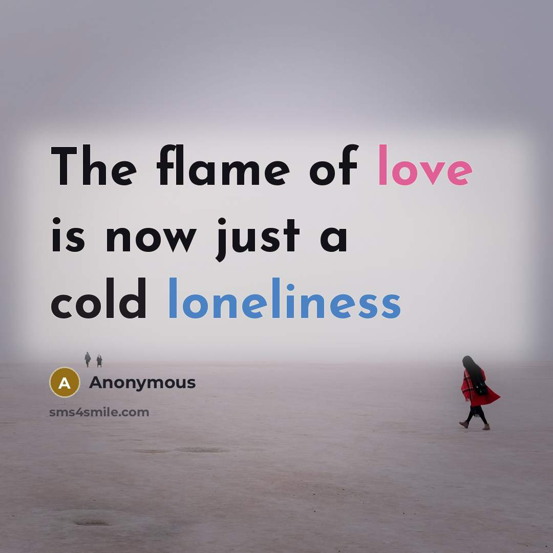 “The flame of love is now just a cold loneliness” quote by Anonymous