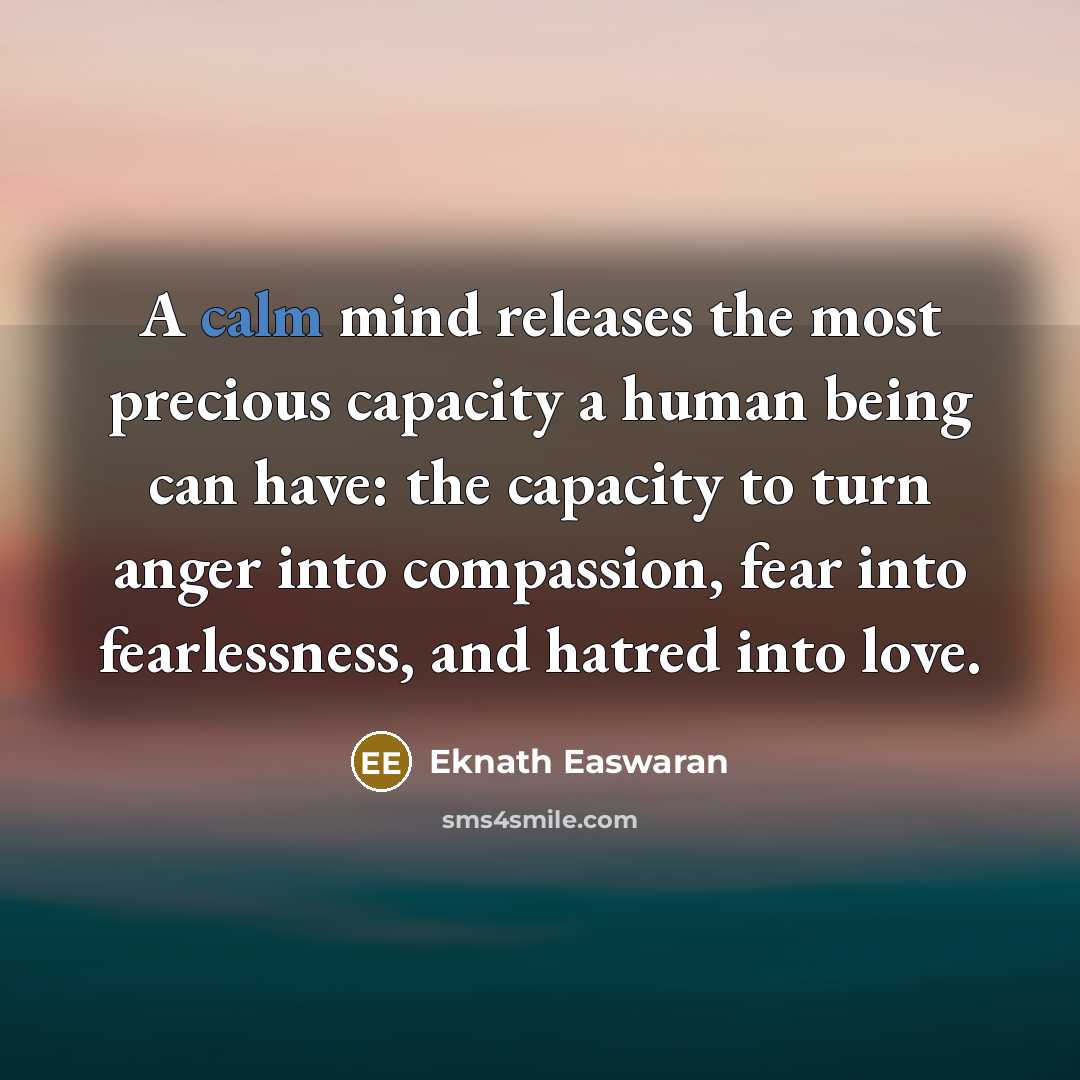 “A calm mind releases the most precious capacity a human…” quote by Eknath Easwaran