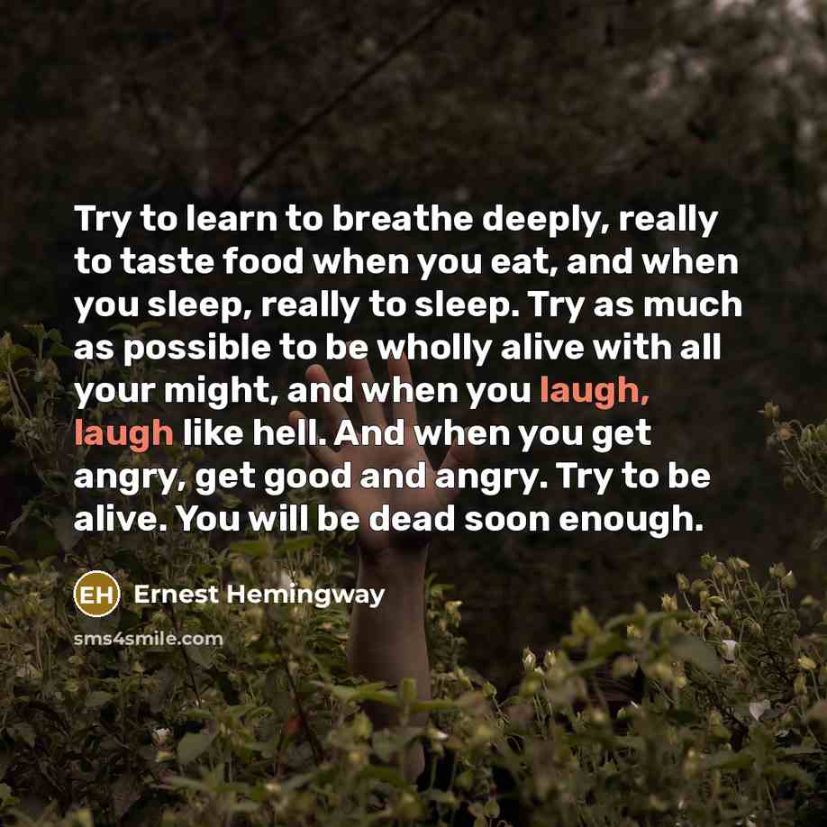 “Try to learn to breathe deeply, really to taste food…” quote by Ernest Hemingway
