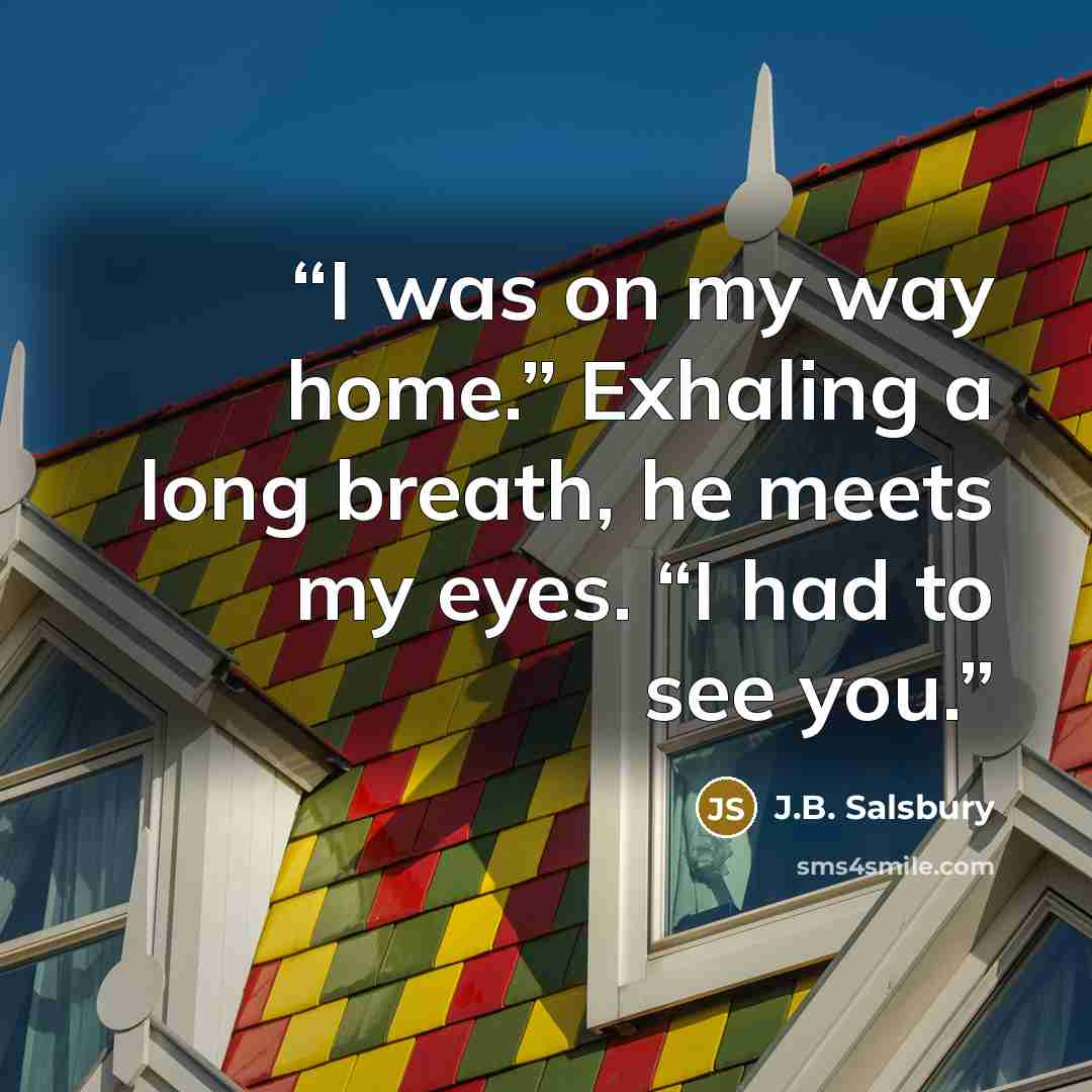 “I was on my way home.” Exhaling a long breath, he meets my eyes. “I had to see you.” quote by J.B. Salsbury