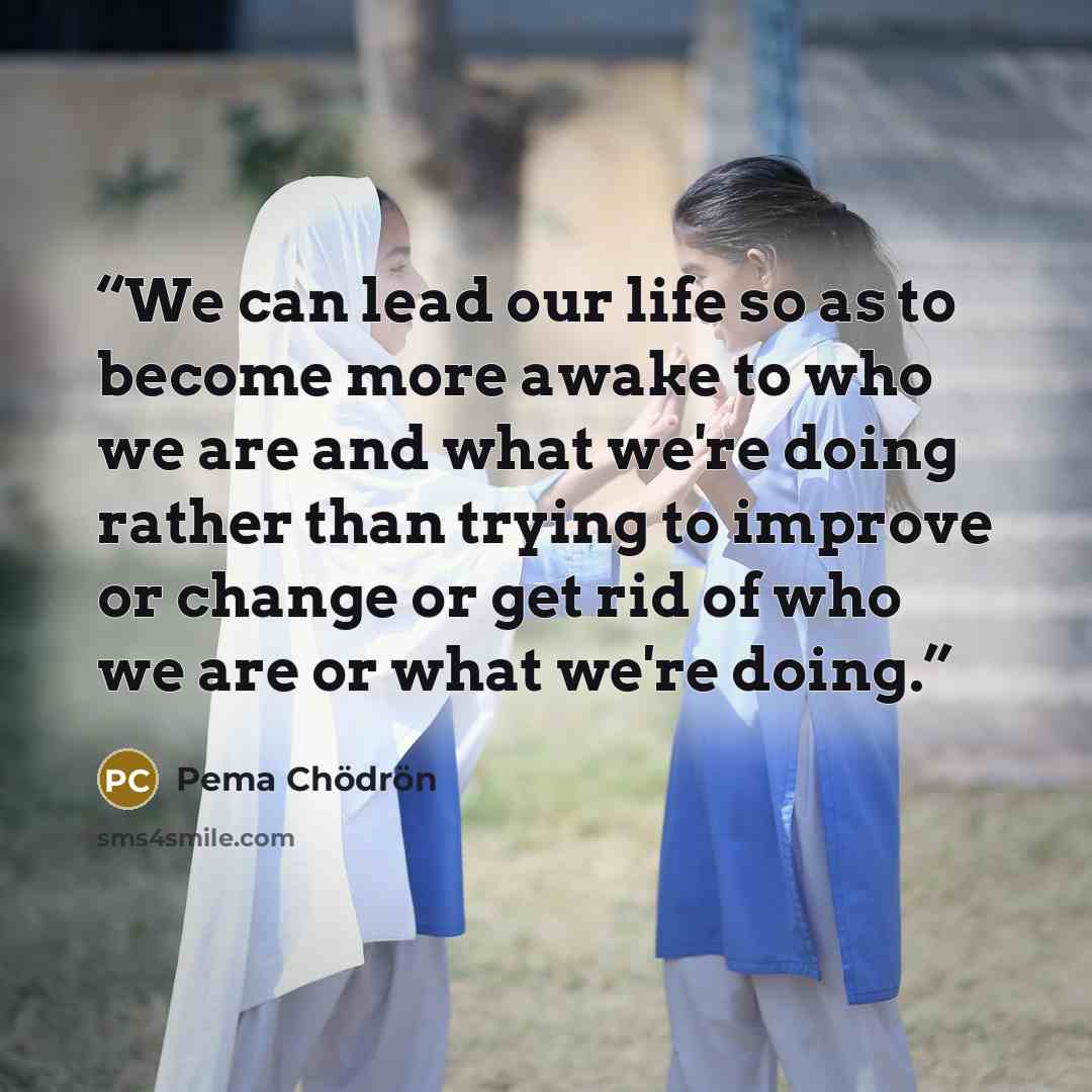 “We can lead our life so as to become more awake to who we are and what we're doing rather than trying to improve or change or get rid of who we are or what we're doing.” quote by Pema Chödrön