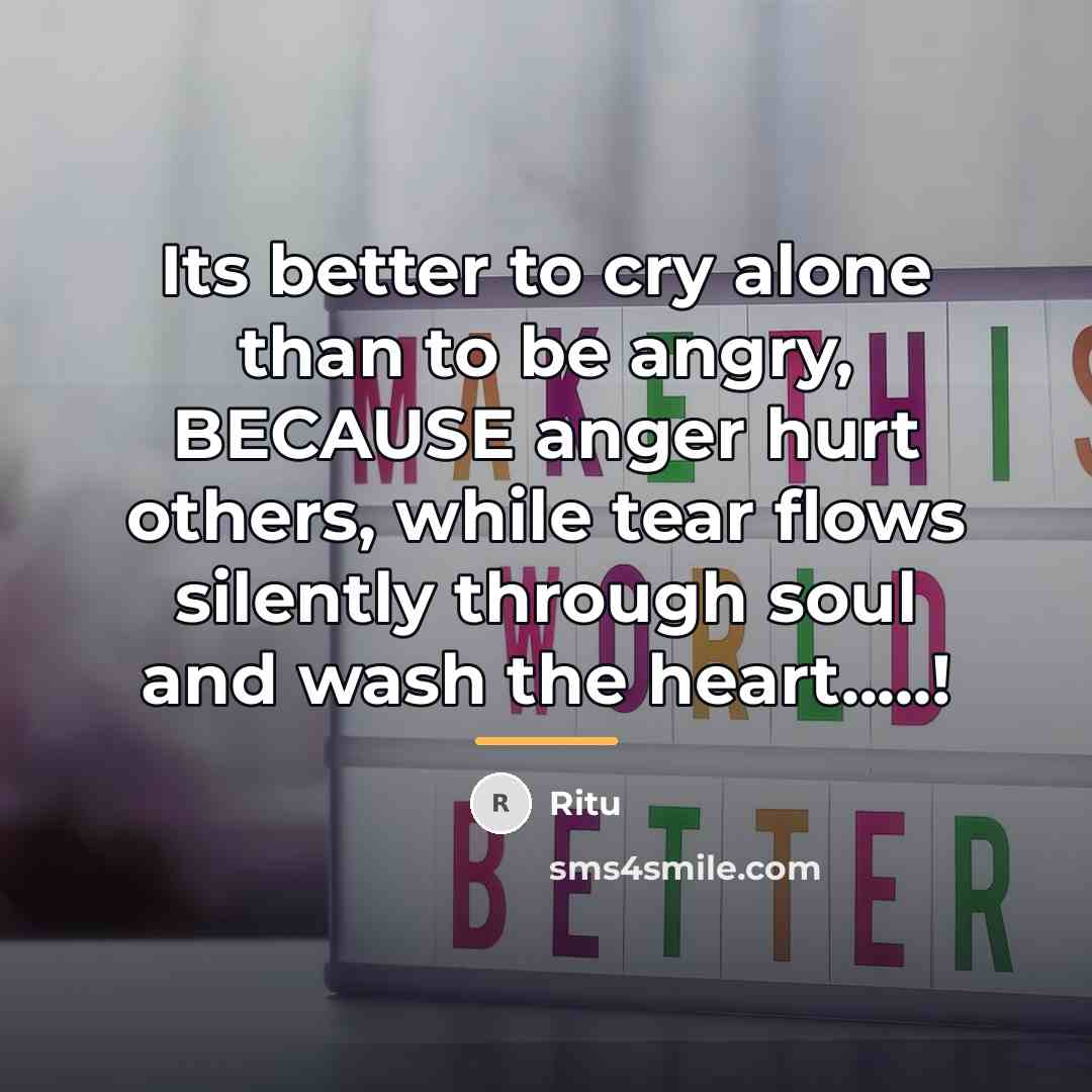 “Its better to cry alone than to be angry, BECAUSE…” quote by Ritu