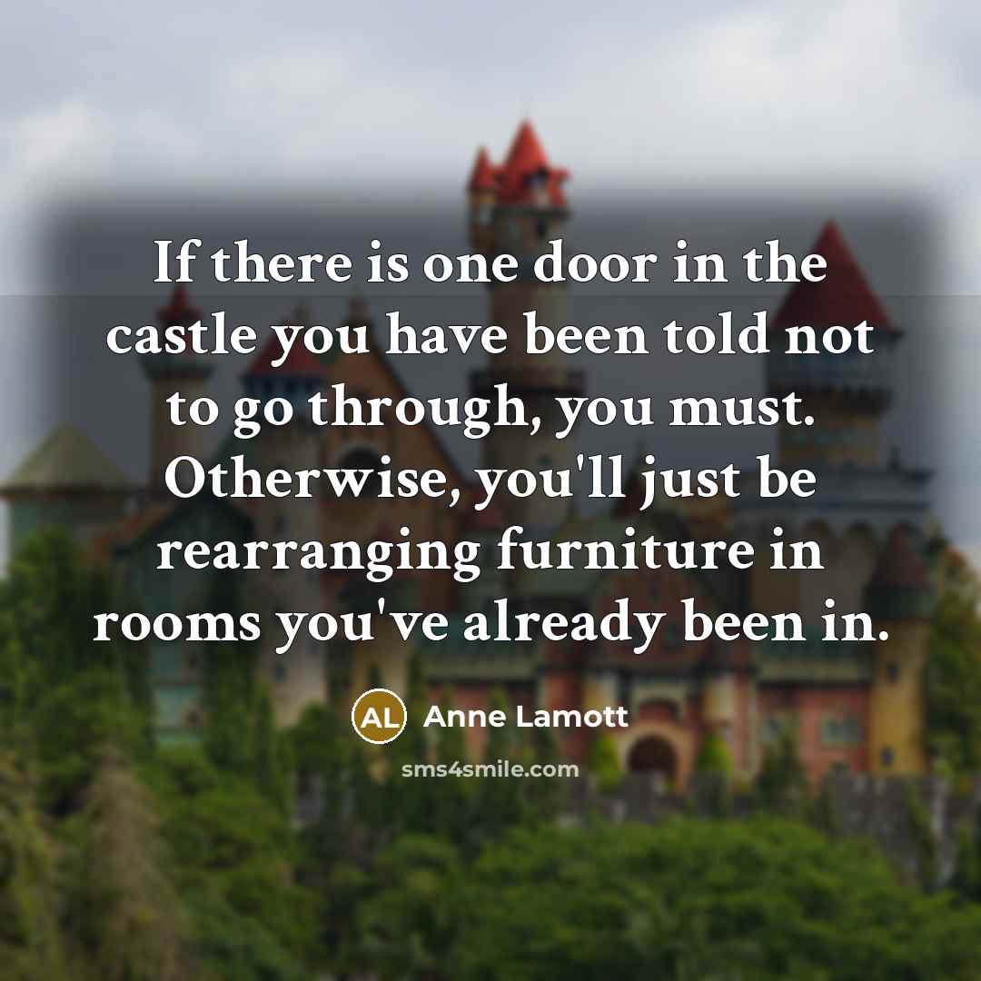 “If there is one door in the castle you have been told not to go through, you must. Otherwise, you'll just be rearranging furniture in rooms you've already been in.” quote by Anne Lamott