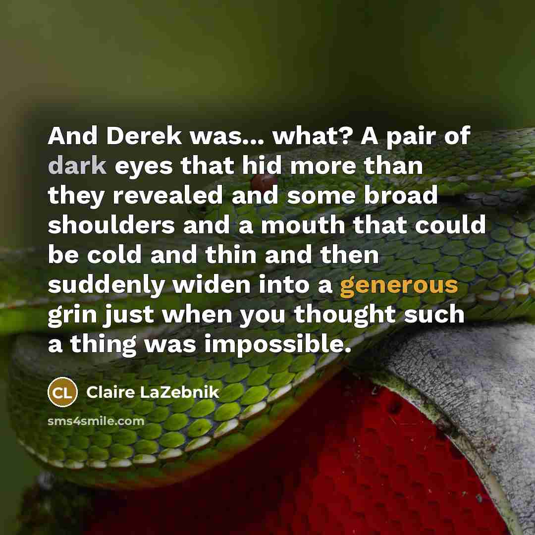 “And Derek was... what? A pair of dark eyes that…” quote by Claire LaZebnik