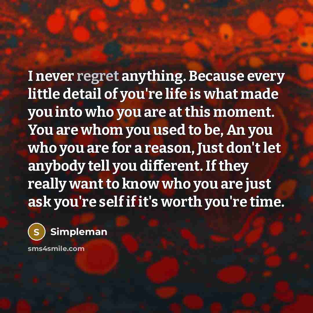 “I never regret anything. Because every little detail of you're…” quote by Simpleman