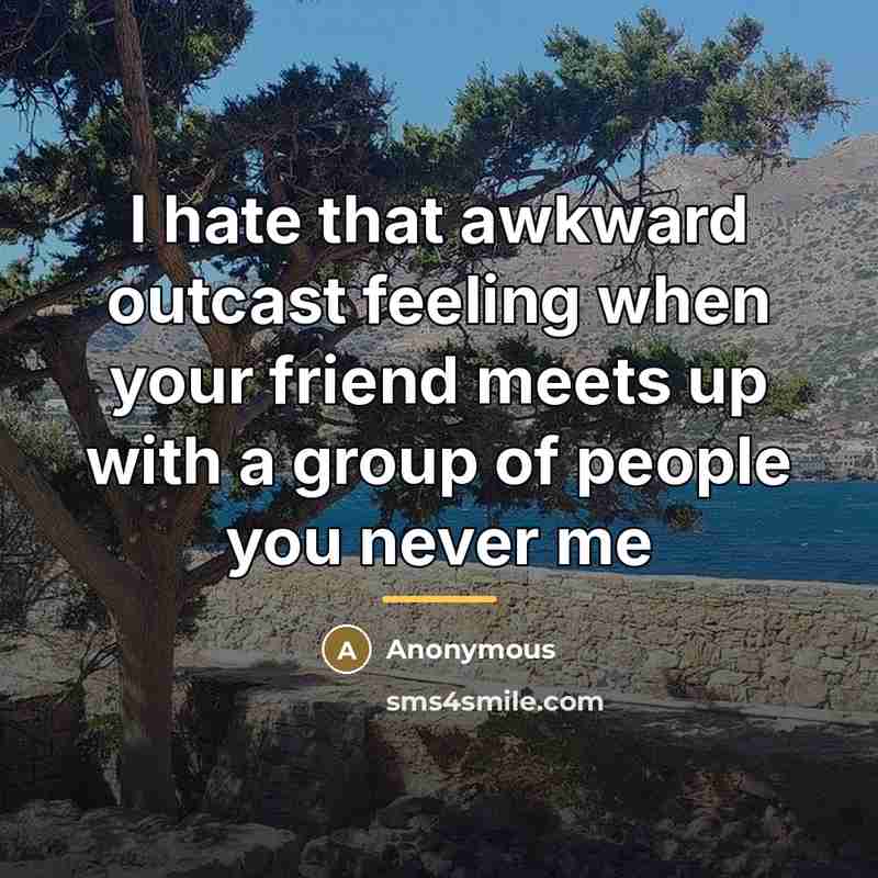 “I hate that awkward outcast feeling when your friend meets…” quote by Anonymous