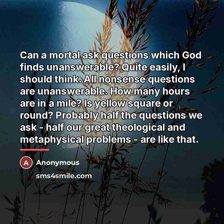 “Can a mortal ask questions which God finds unanswerable? Quite…” quote by Anonymous