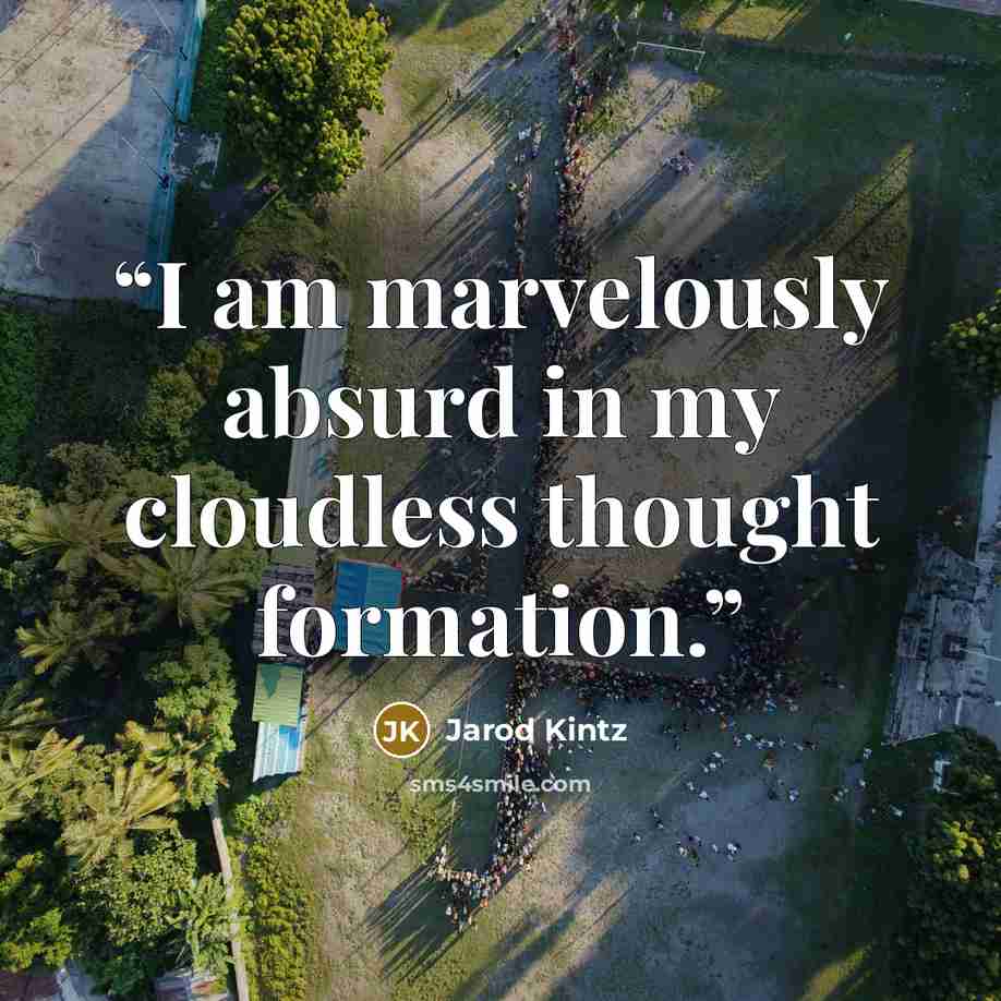 “I am marvelously absurd in my cloudless thought formation.” quote by Jarod Kintz