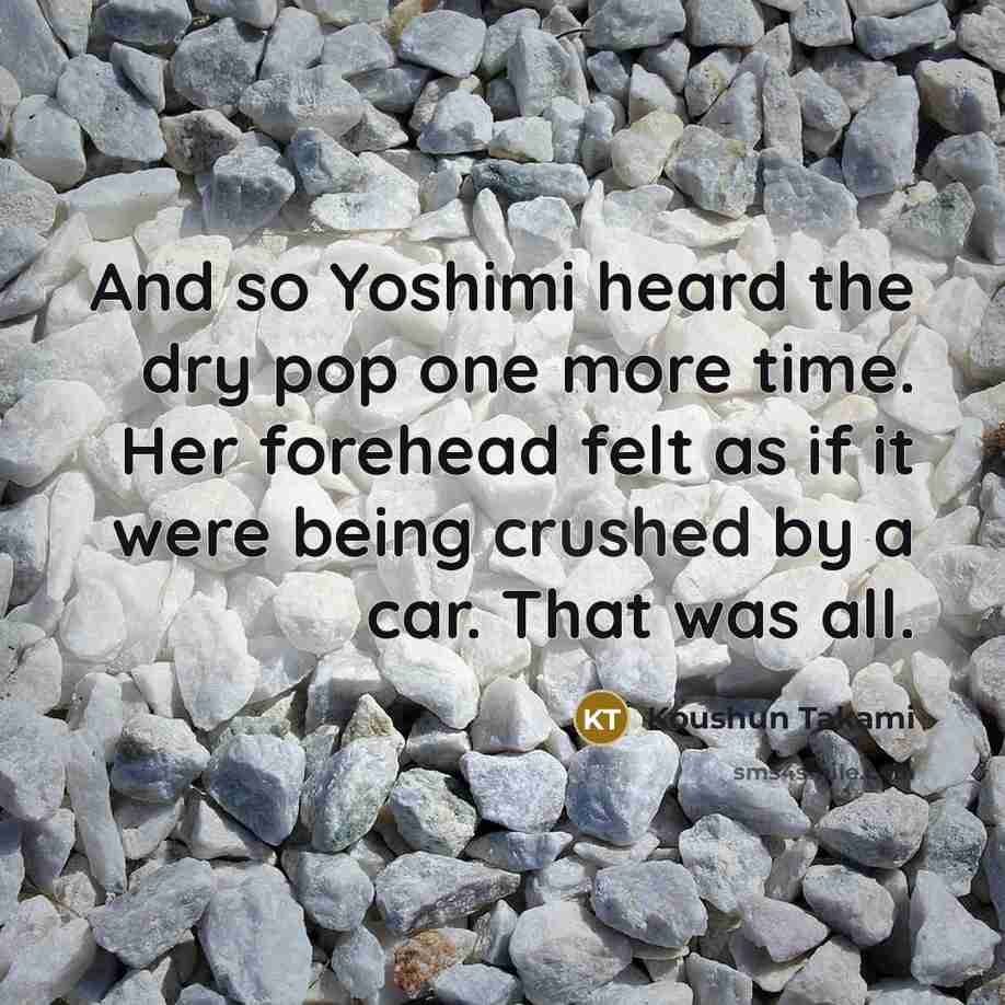 “And so Yoshimi heard the dry pop one more time.…” quote by Koushun Takami