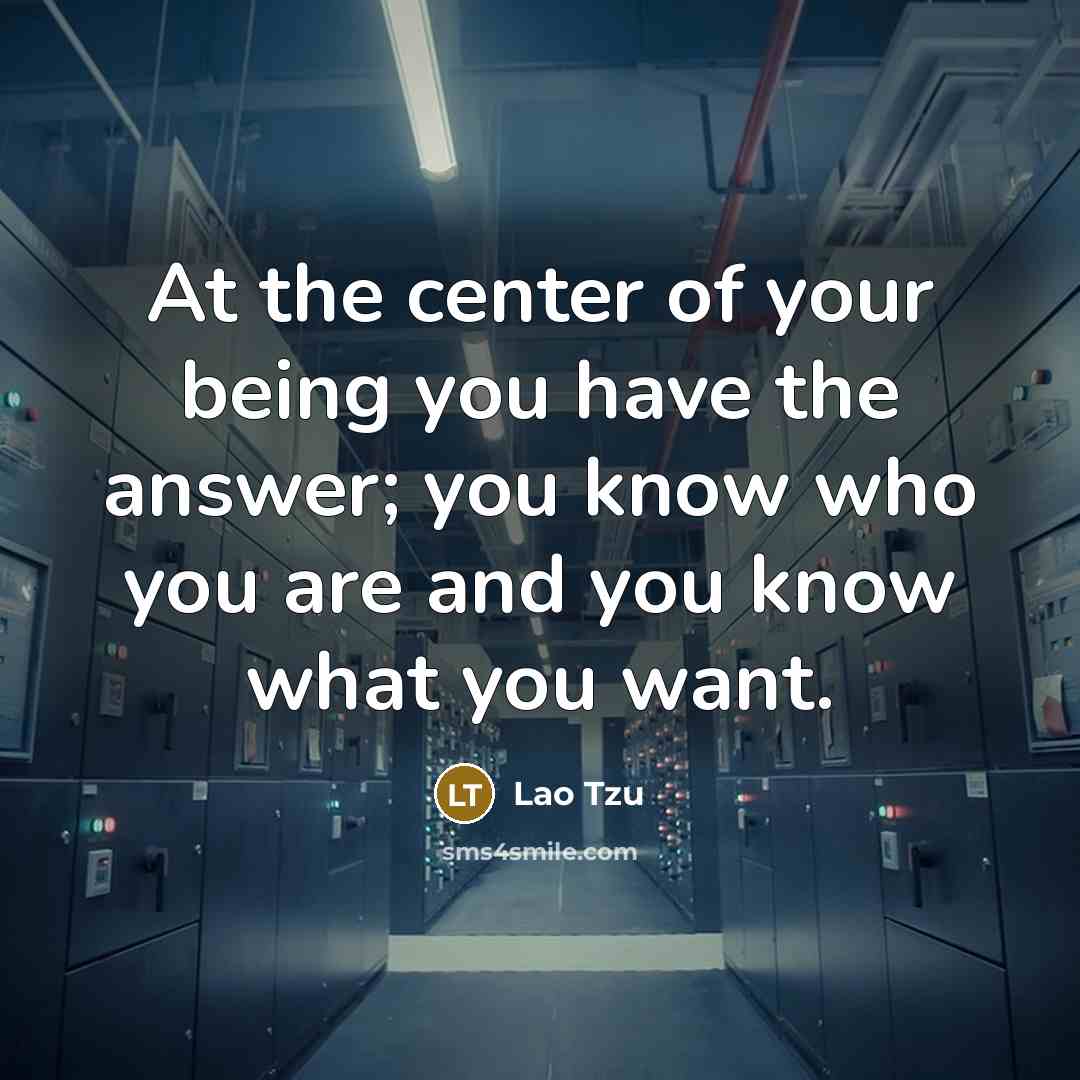 “At the center of your being you have the answer; you know who you are and you know what you want.” quote by Lao Tzu