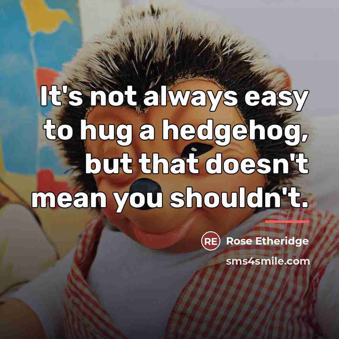 “It's not always easy to hug a hedgehog, but that…” quote by Rose Etheridge