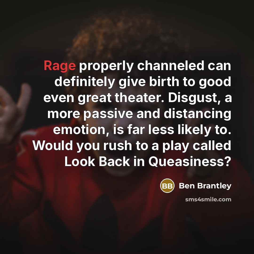 “Rage properly channeled can definitely give birth to good even…” quote by Ben Brantley
