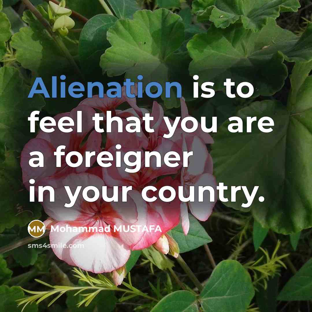 “Alienation is to feel that you are a foreigner in…” quote by Mohammad MUSTAFA