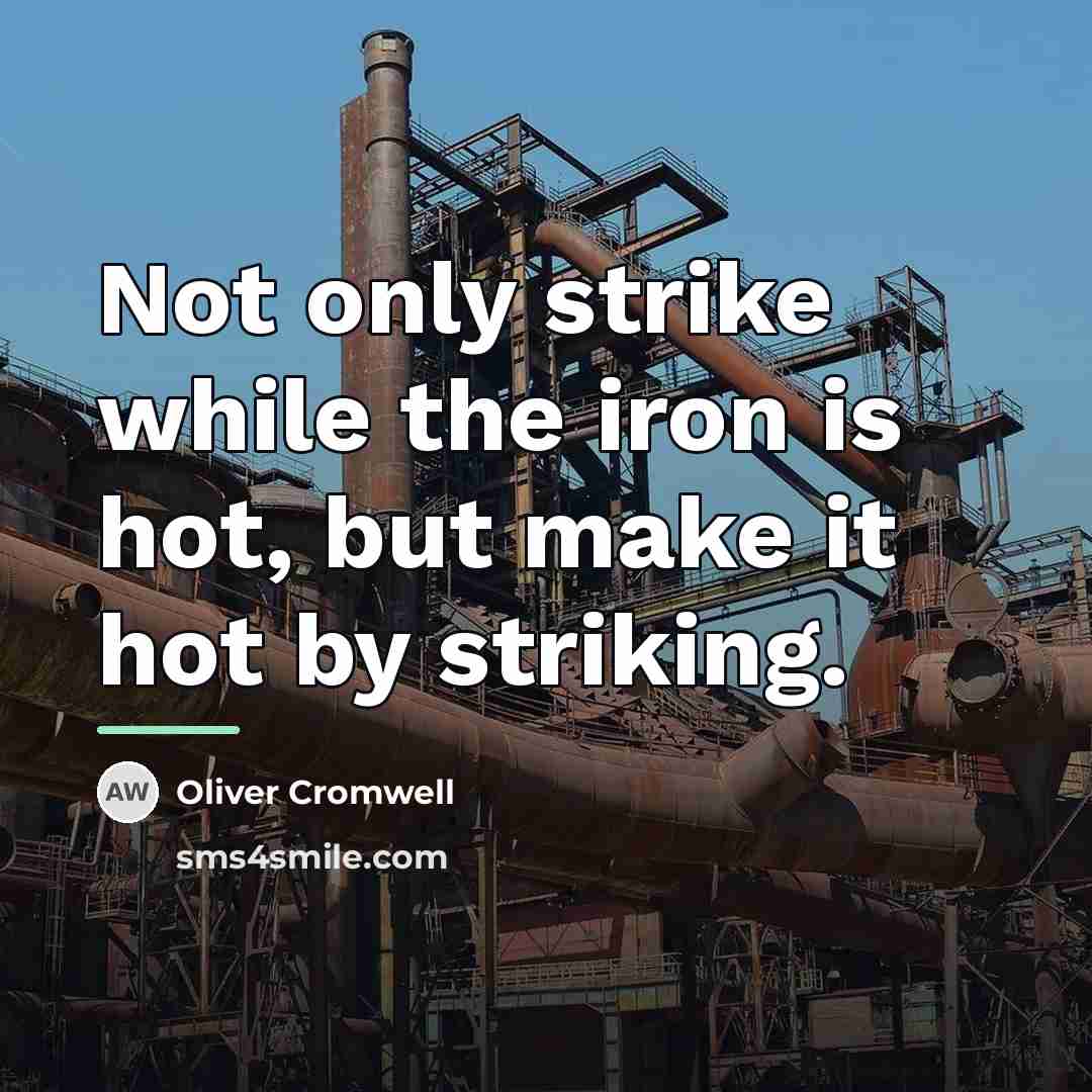 “Not only strike while the iron is hot, but make…” quote by Oliver Cromwell