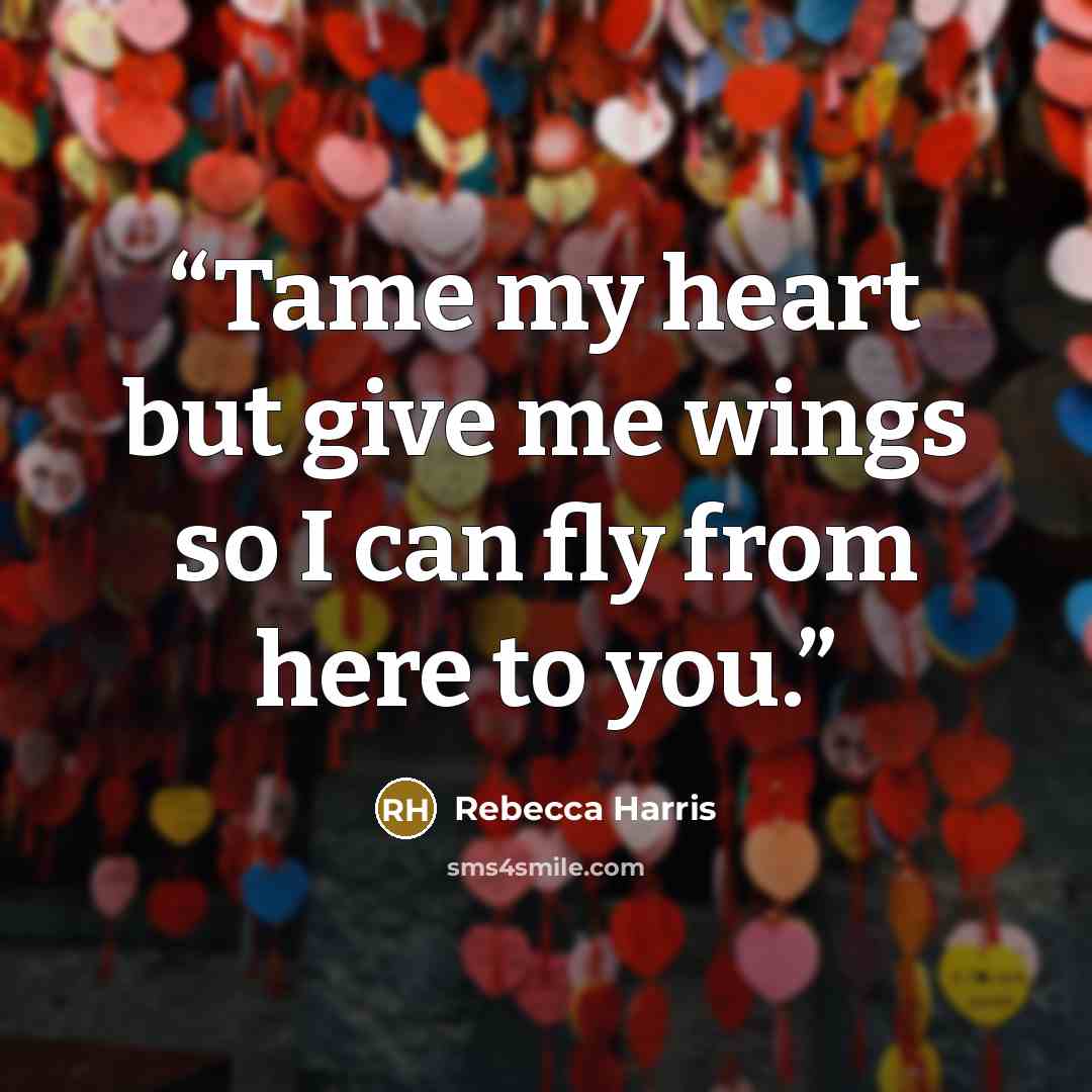 “Tame my heart but give me wings so I can fly from here to you.” quote by Rebecca Harris
