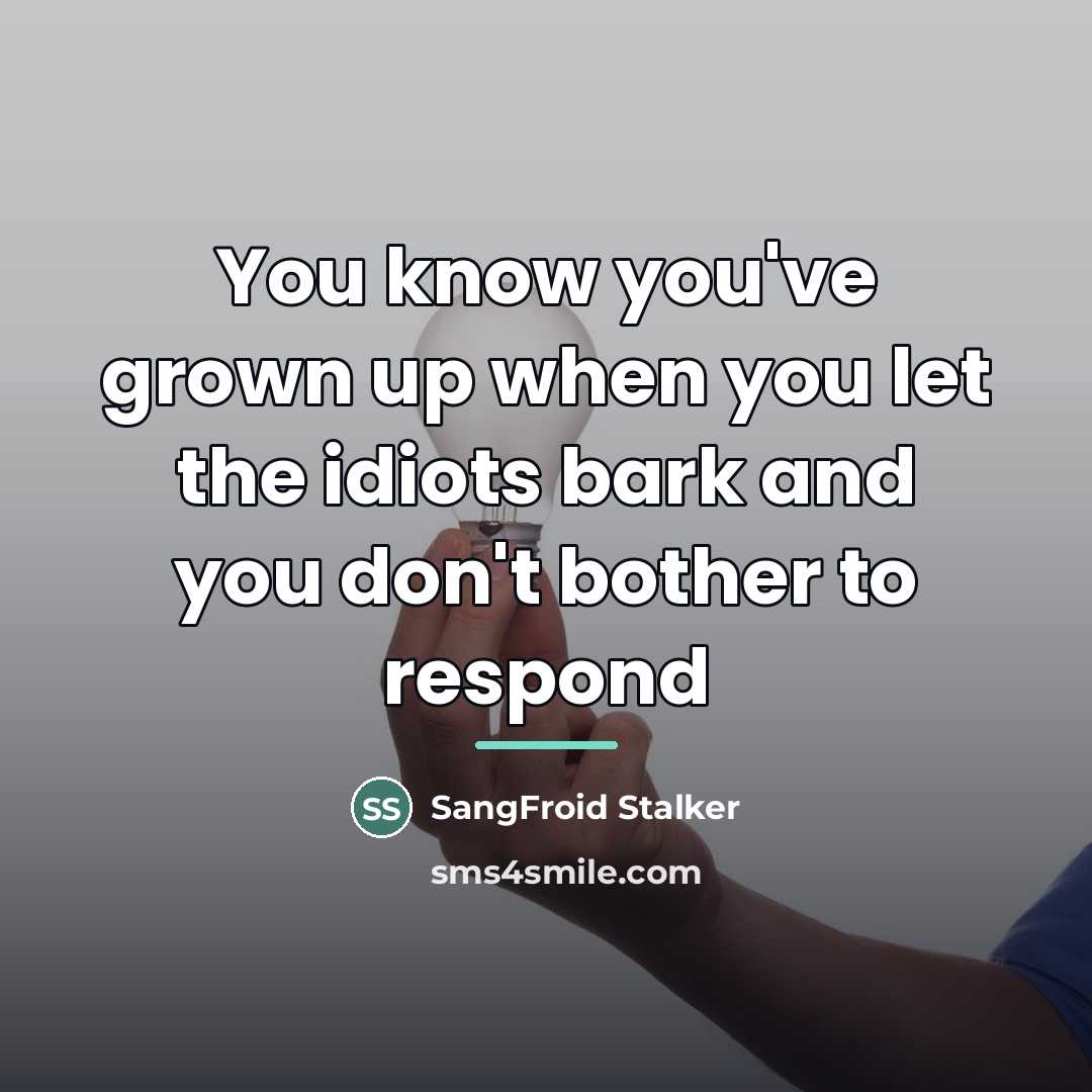 “You know you've grown up when you let the idiots…” quote by SangFroid Stalker