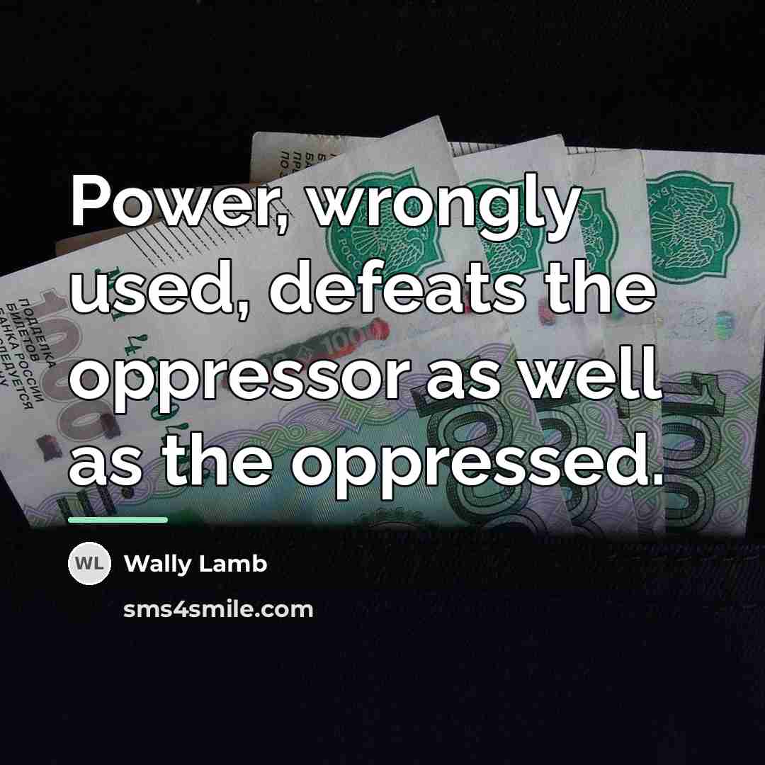 “Power, wrongly used, defeats the oppressor as well as the…” quote by Wally Lamb