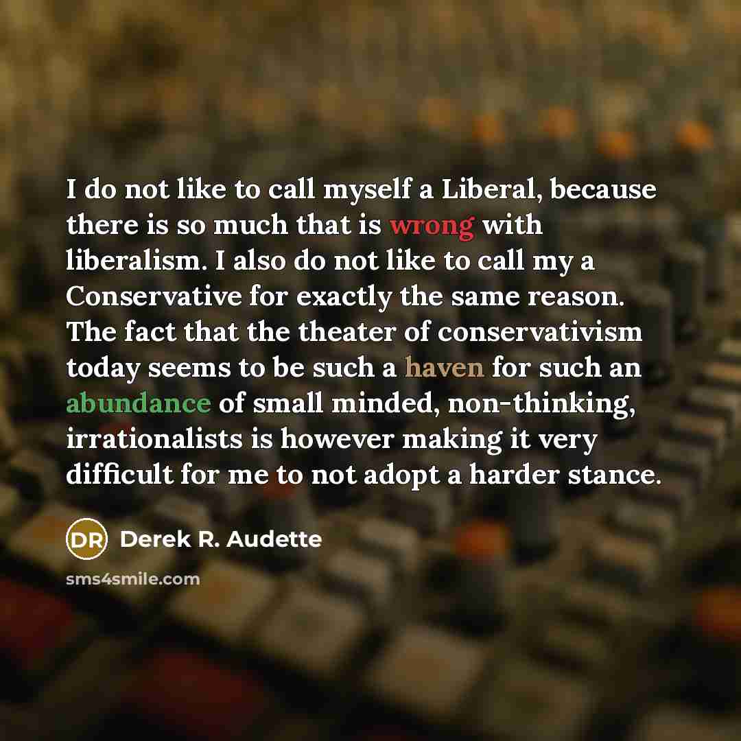 “I do not like to call myself a Liberal, because…” quote by Derek R. Audette