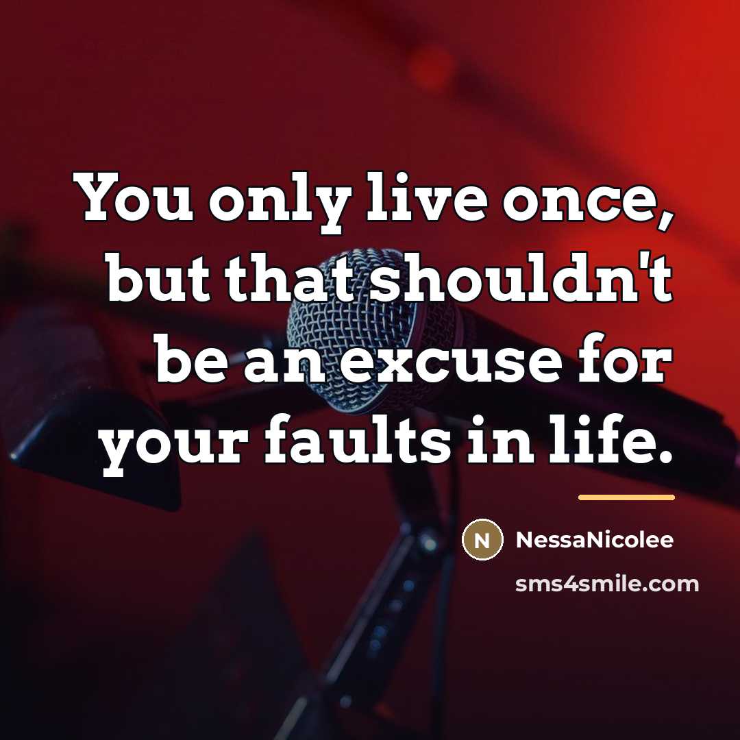 “You only live once, but that shouldn't be an excuse…” quote by Nessanicolee