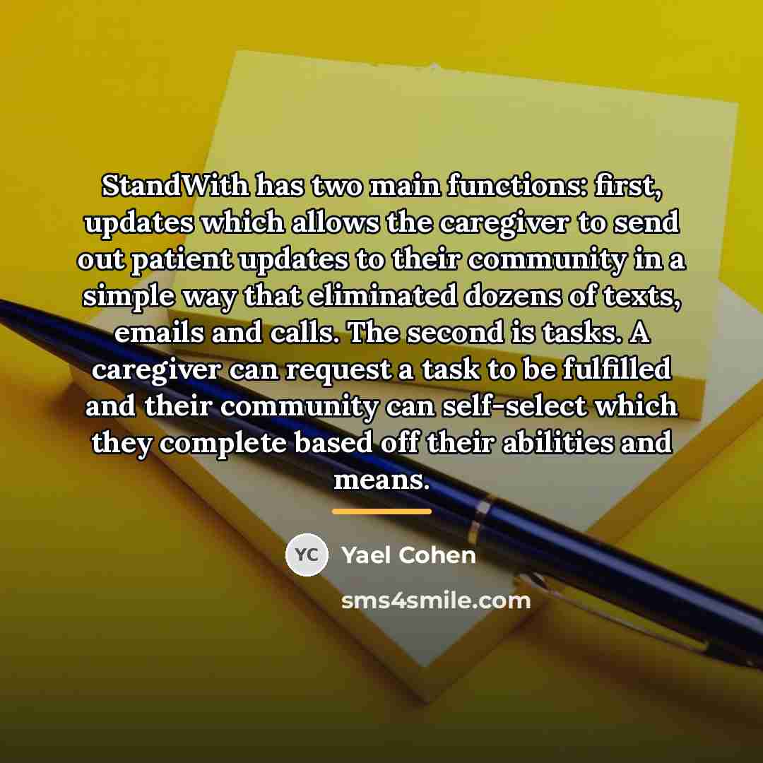 “StandWith has two main functions: first, updates which allows the…” quote by Yael Cohen