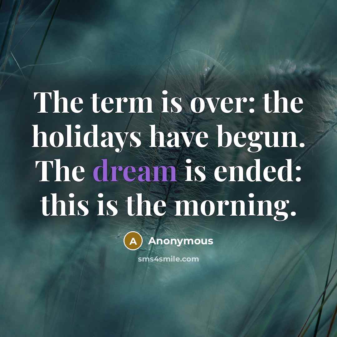 “The term is over: the holidays have begun. The dream…” quote by Anonymous