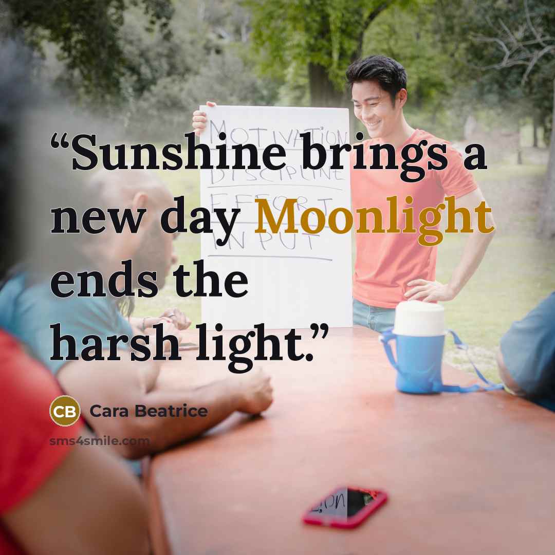 “Sunshine brings a new day Moonlight ends the harsh light.” quote by Cara Beatrice