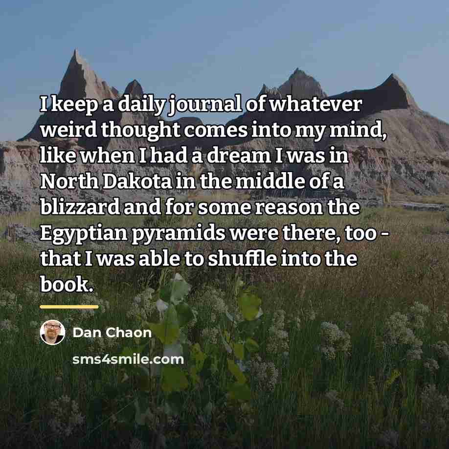 “I keep a daily journal of whatever weird thought comes…” quote by Dan Chaon