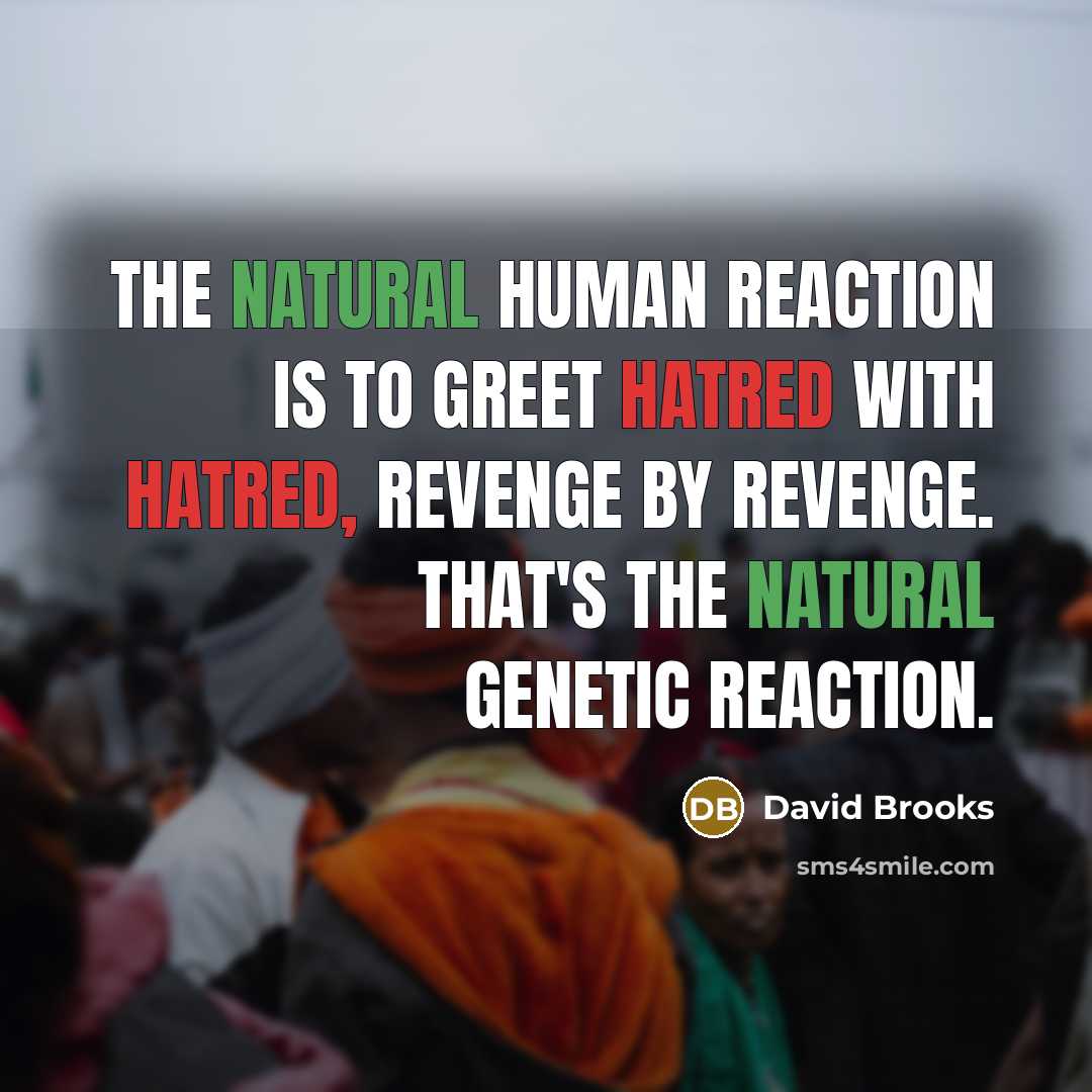 “The natural human reaction is to greet hatred with hatred,…” quote by David Brooks