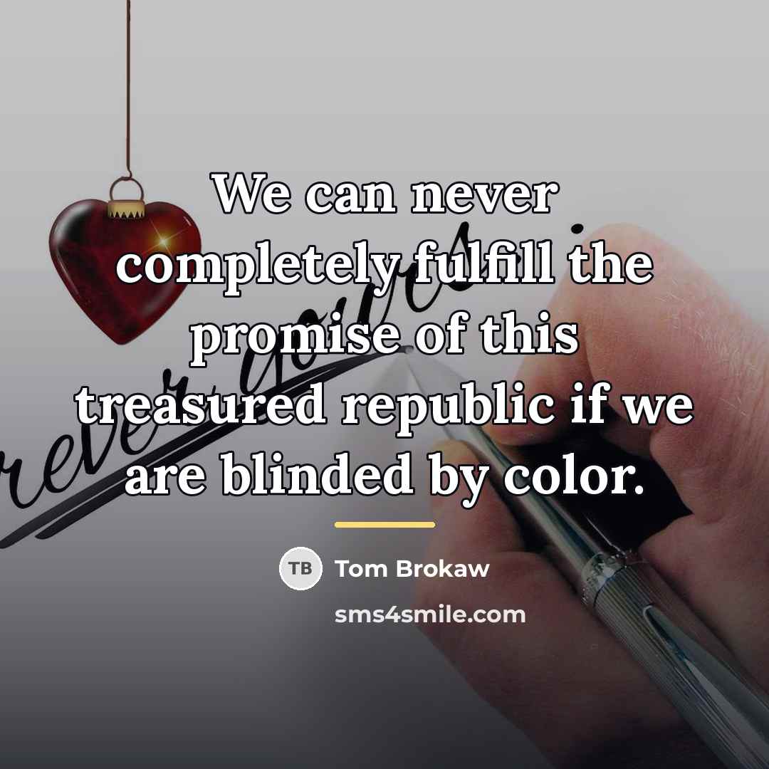 “We can never completely fulfill the promise of this treasured…” quote by Tom Brokaw