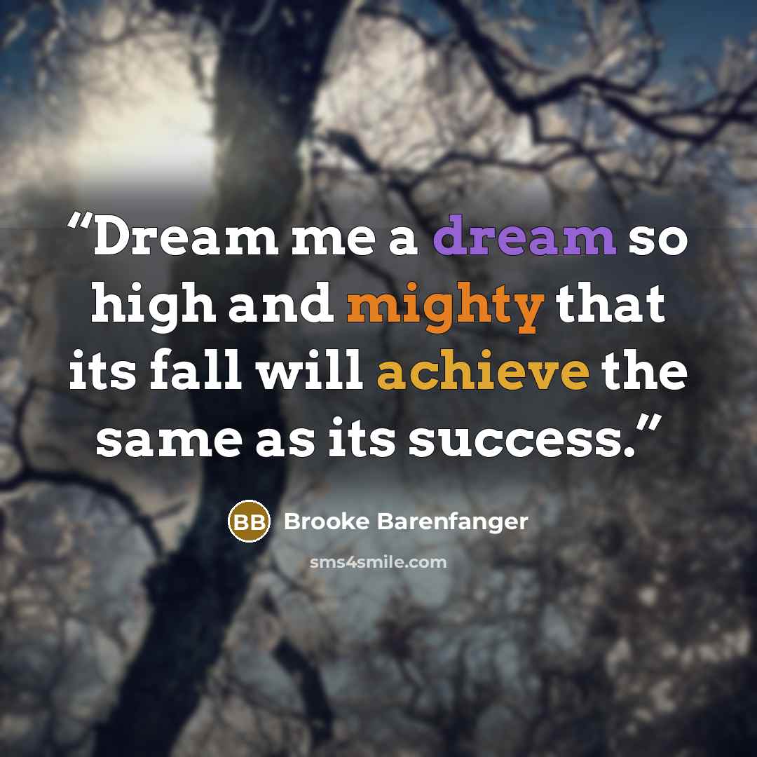 “Dream me a dream so high and mighty that its fall will achieve the same as its success.” quote by Brooke Barenfanger