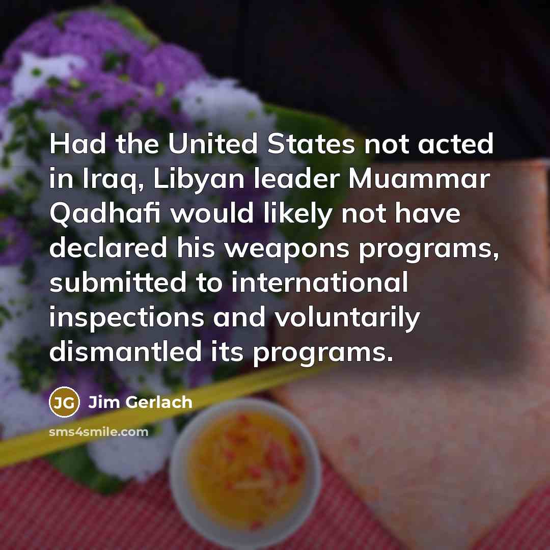 “Had the United States not acted in Iraq, Libyan leader…” quote by Jim Gerlach