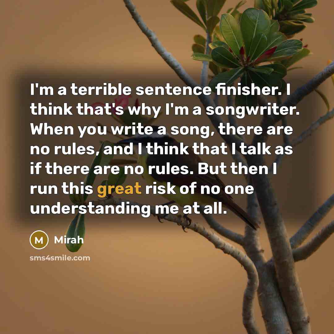 “I'm a terrible sentence finisher. I think that's why I'm…” quote by Mirah