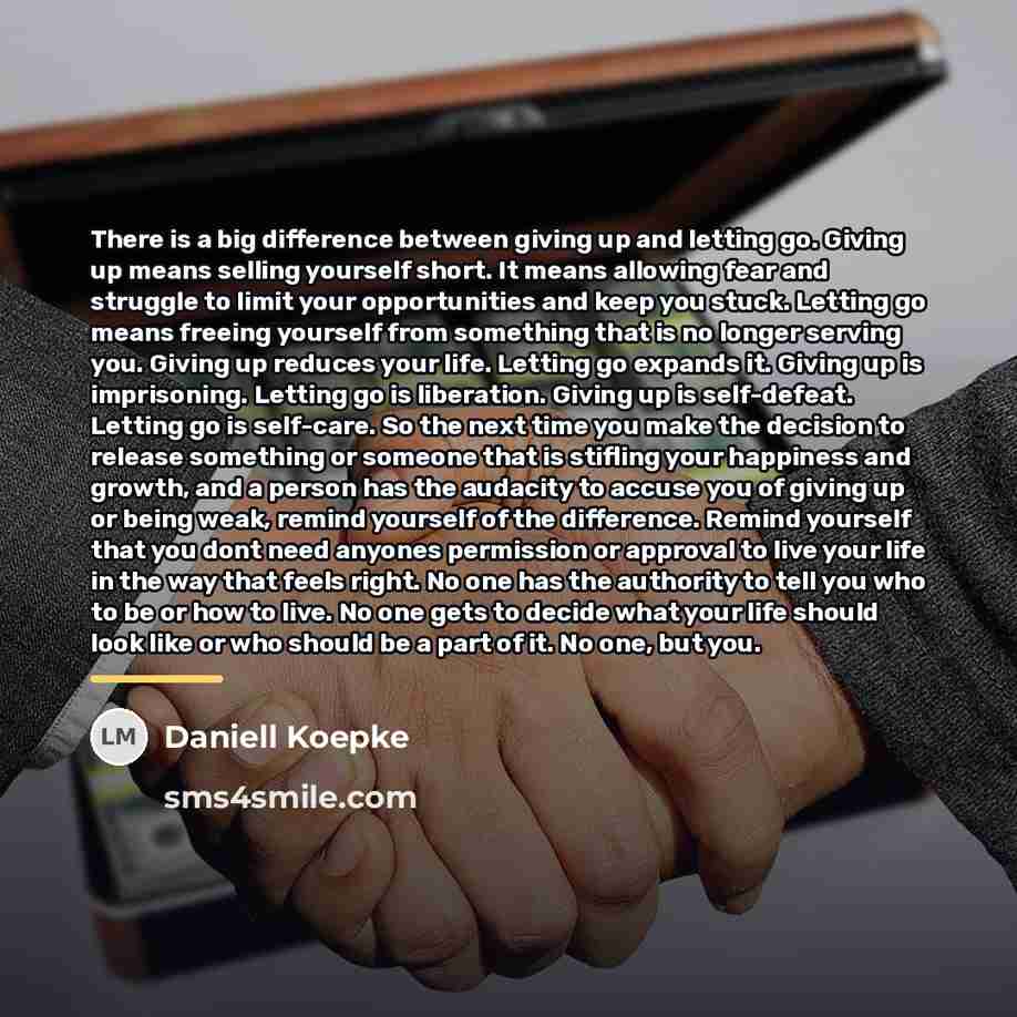 “There is a big difference between giving up and letting…” quote by Daniell Koepke