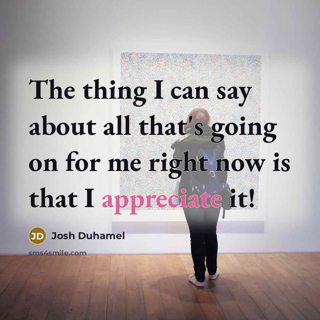“The thing I can say about all that's going on for me right now is that I appreciate it!” quote by Josh Duhamel