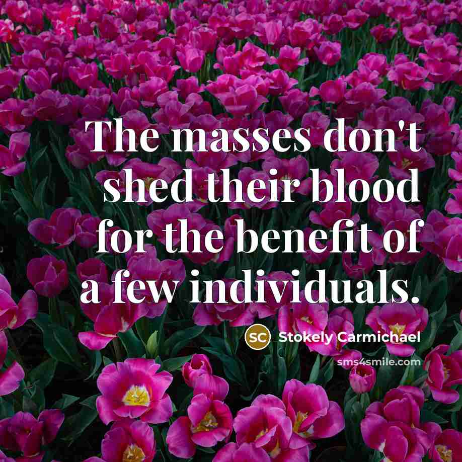 “The masses don't shed their blood for the benefit of…” quote by Stokely Carmichael
