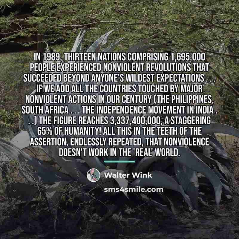 “In 1989, thirteen nations comprising 1,695,000 people experienced nonviolent revolutions…” quote by Walter Wink